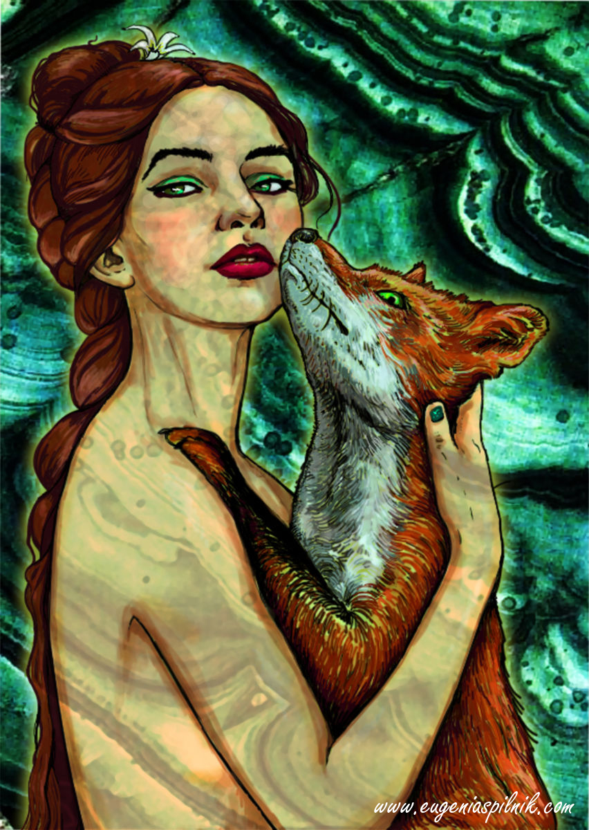 fauna - diosa y zorro - ilustración digital Ilustración digital de la diosa fauna abrazando a un zorro